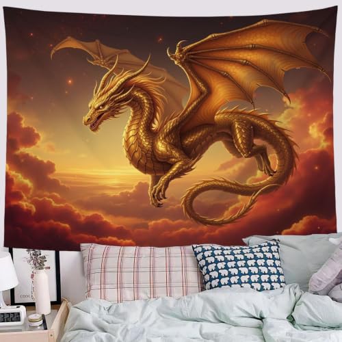 Tapiz de pared de dragón gigante mitológico marrón rojizo, decoración estética de 200 x 150 cm