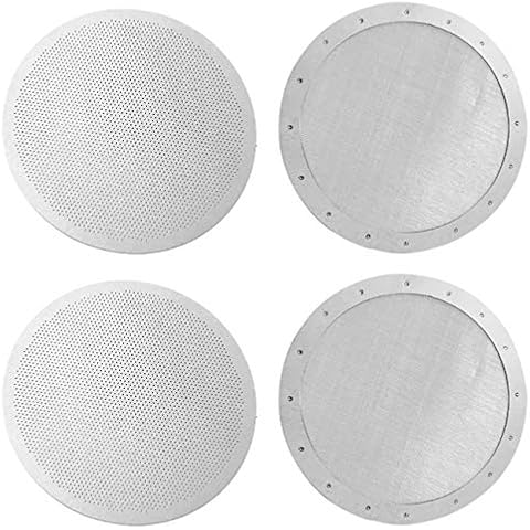 ACKLLR 4 Pack Premium Reusable Coffee Filters Compatible with AeroPress Go coffee press, Old/New Aerobie Coffee Makers, 2 Types Washable Stainless Steel Metal Mesh Fine Micro-Filters, Silver Cover