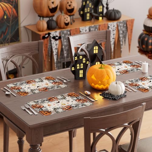 XCHI Halloween Skeleton Ghost Placemats Set of 4 Table Decor12x18 Inch by XCHI - Used condition - Image 4