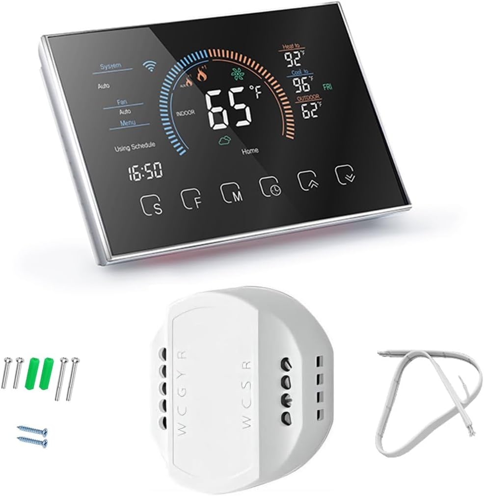 Generic Smart Thermostat, Home WiFi Thermostat, Digital Programmable Thermostat with C-Wire Adapter for Heat Pump, Supports Voice Control, 4.8” HD Display, Energy Saving, DIY Installation, Black Generic Smart Thermostat, Home WiFi Thermostat, Digital Programmable Thermostat with C-Wire Adapter for Heat Pump, Supports Voice Control, 4.8” HD Display, Energy Saving, DIY Installation, Black