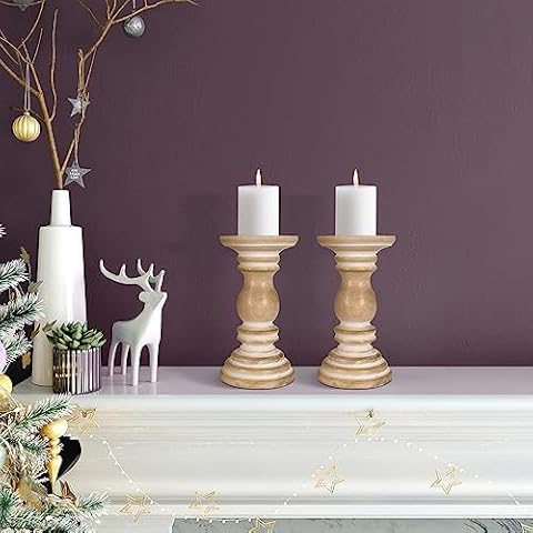 Set of 2 Rustic Wooden Candle Holders Cover