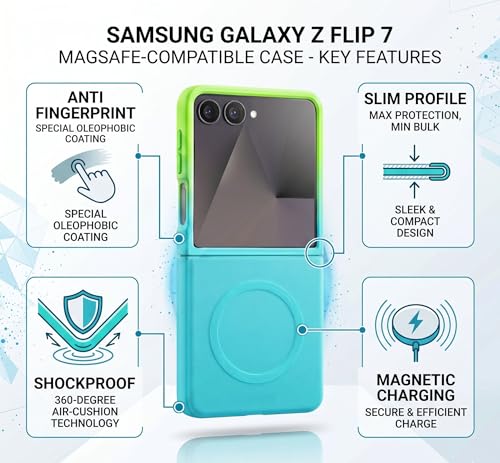Image of amazon basics Gradient Mag-Safe Case for Samsung Galaxy Z Flip 7 5G | Soft Silicone Shockproof Cover with Camera Protection | Slim Lightweight Design | Smooth Touch & Durable - Green & Blue