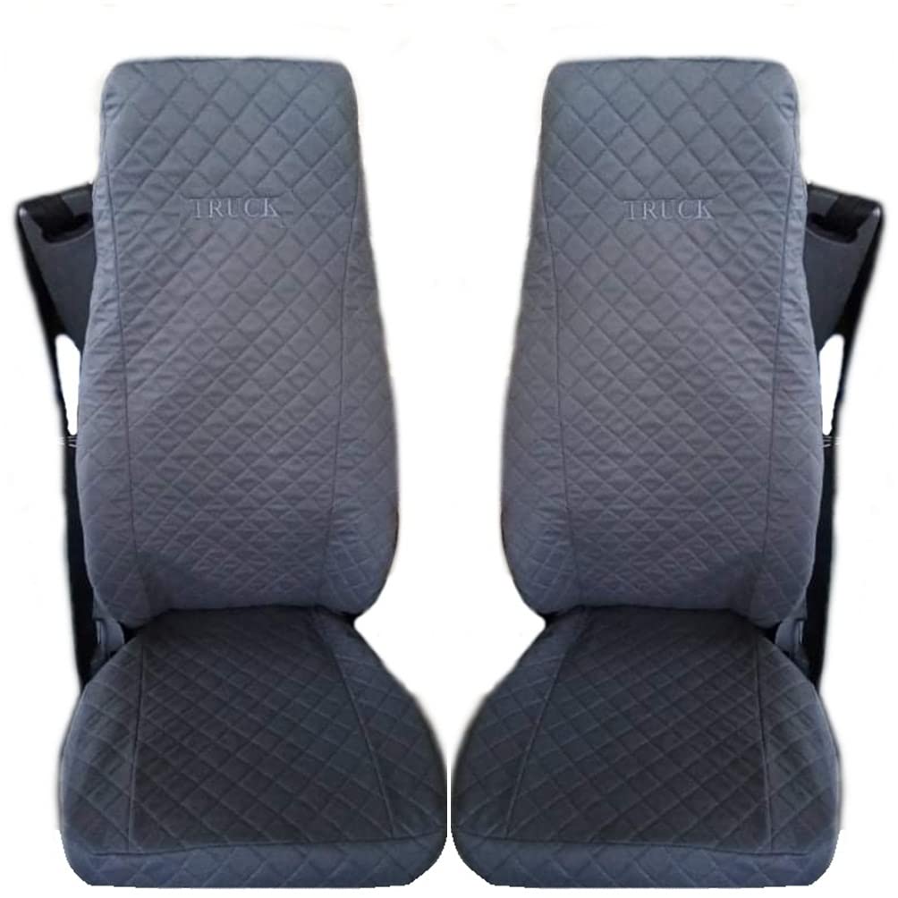 Lot de 2 housses de siège de camion en microfibre Kapitone pour Volvo FH3, FL, FE, FM 2002-2012 Gris