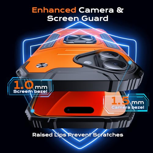 Image of Anqrp Heavy Duty Case for iPhone 16 Case with Enhanced Ring Holder Grip Stand, Military Grade Shockproof Rugged Drop Protective Silicone Hard Slim iPhone 16 Phone Case Cover,Orange