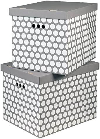 Cardboard Storage Boxes with Lid, Decorative Wardrobe, Closet, Home & Office Organiser with Handle, Flat-Packed, Stackable File Box, Gift for Adults & Kids, Set of 2, Large - Marocco Burgundy