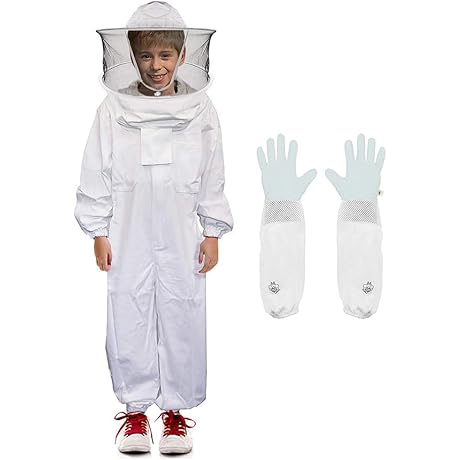 Kids Beekeeper Costume Full Body Suit with Gloves and Hood