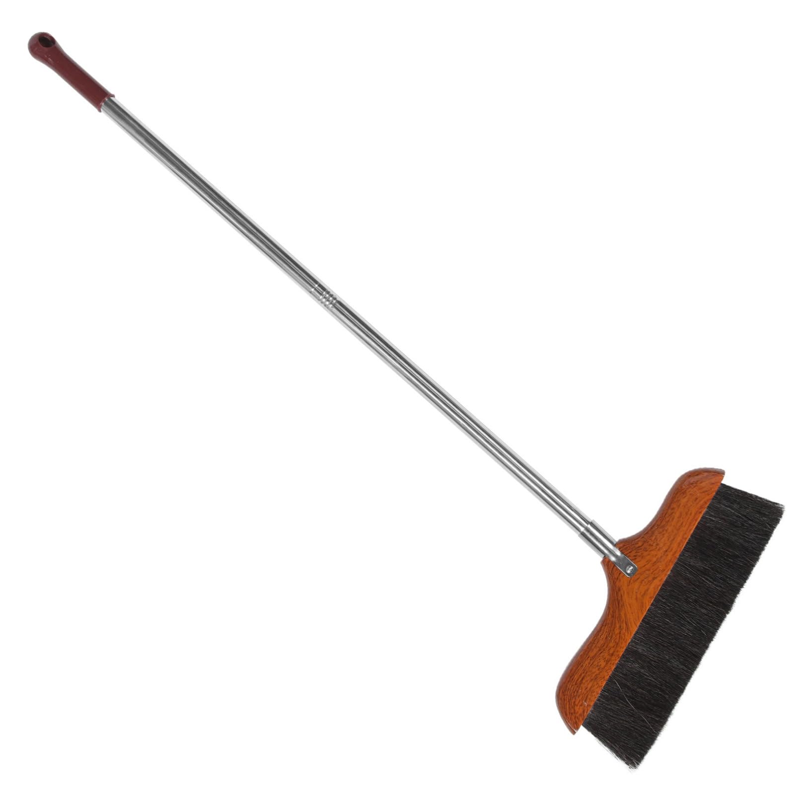 GANAZONO Escoba de Pelo de Cerdas Negras Mango Largo de Acero Inoxidable y Madera Roja, Cepillo Biselado Antielectrostático para Limpieza del Hogar y Oficina, Barrido y Cómodo,