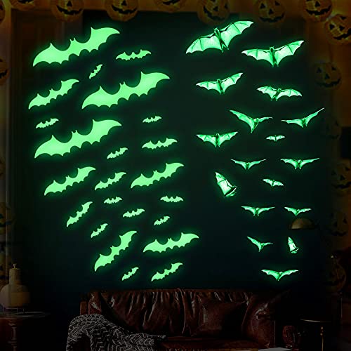 MESU Lumineux Halloween Chauve-Souris Stickers Muraux Glow in The Dark Réaliste Chauve-Souris Windows Stickers Plafond Décor pour Fête À Thème Bat Cover