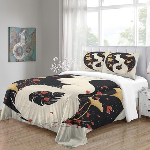 Housse de couette renard 220x240cm anti-plis avec zip pour lit double de chambre d'enfant