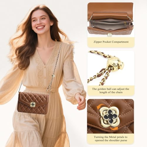 Image of Quilted Leather Crossbody Bags for Women Trendy Ladies Shoulder Purse Satchel HandBag with Chain Strap