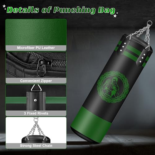 NZQXJXZ Boxsack Hängend Set, Boxsack Erwachsene, Microfiber Leder Schwere Tasche für das Training Kickboxen Fitness MMA Grappling Muay Thai Karate