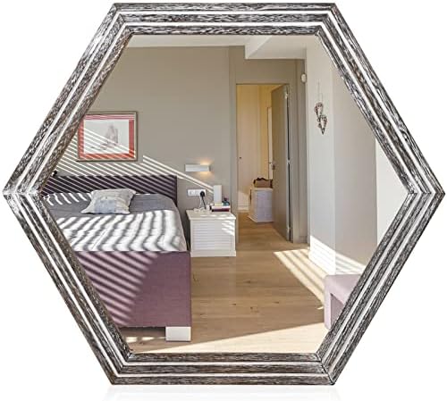 AOAOPQ Bathroom Small Mirrors for Wall Wooden Mirror Modern Rustic Hexagon Mirrors Farmhouse Decor for the Living Room Bathroom Bedroom, and Entryway 30 cm Rustic Brown