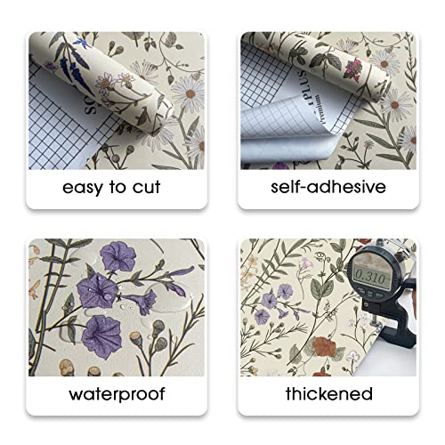 Wallpaper Self-Adhesive Blooming Vintage Colourful Flowers Wall Paper for Bedroom Living Room Cabinet, Peel and Stick Beige Sketch Little Flowers Wallpaper Mural 47.36 sq. feet (393.7"x17.3") by JiffDiff - Used condition - Image 9