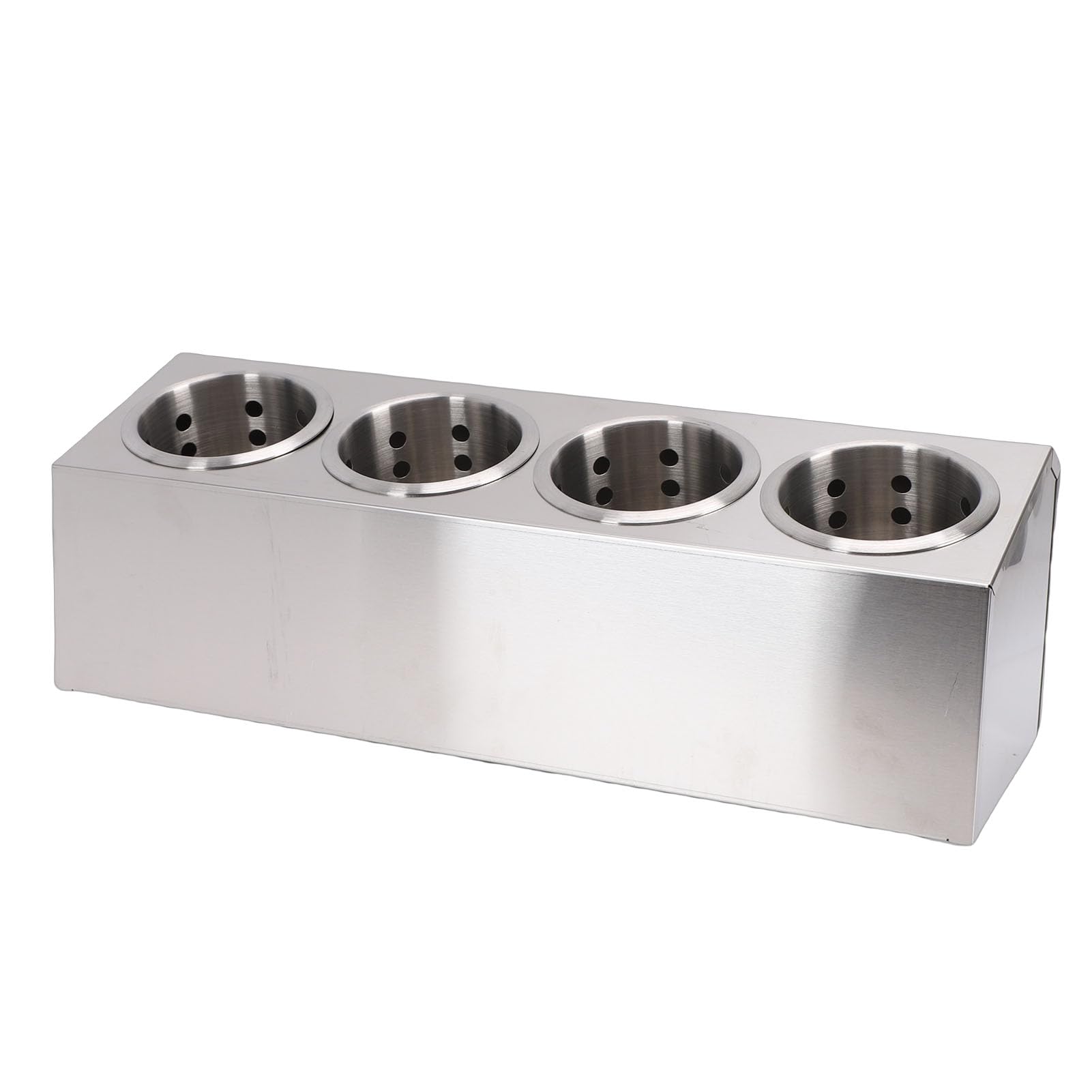 Organizador de Cubiertos para Encimera de Acero Inoxidable, Contenedor de Utensilios de Cocina con Base Antideslizante para Tenedores Cucharas Palillos (4 compartimentos 1 fila)