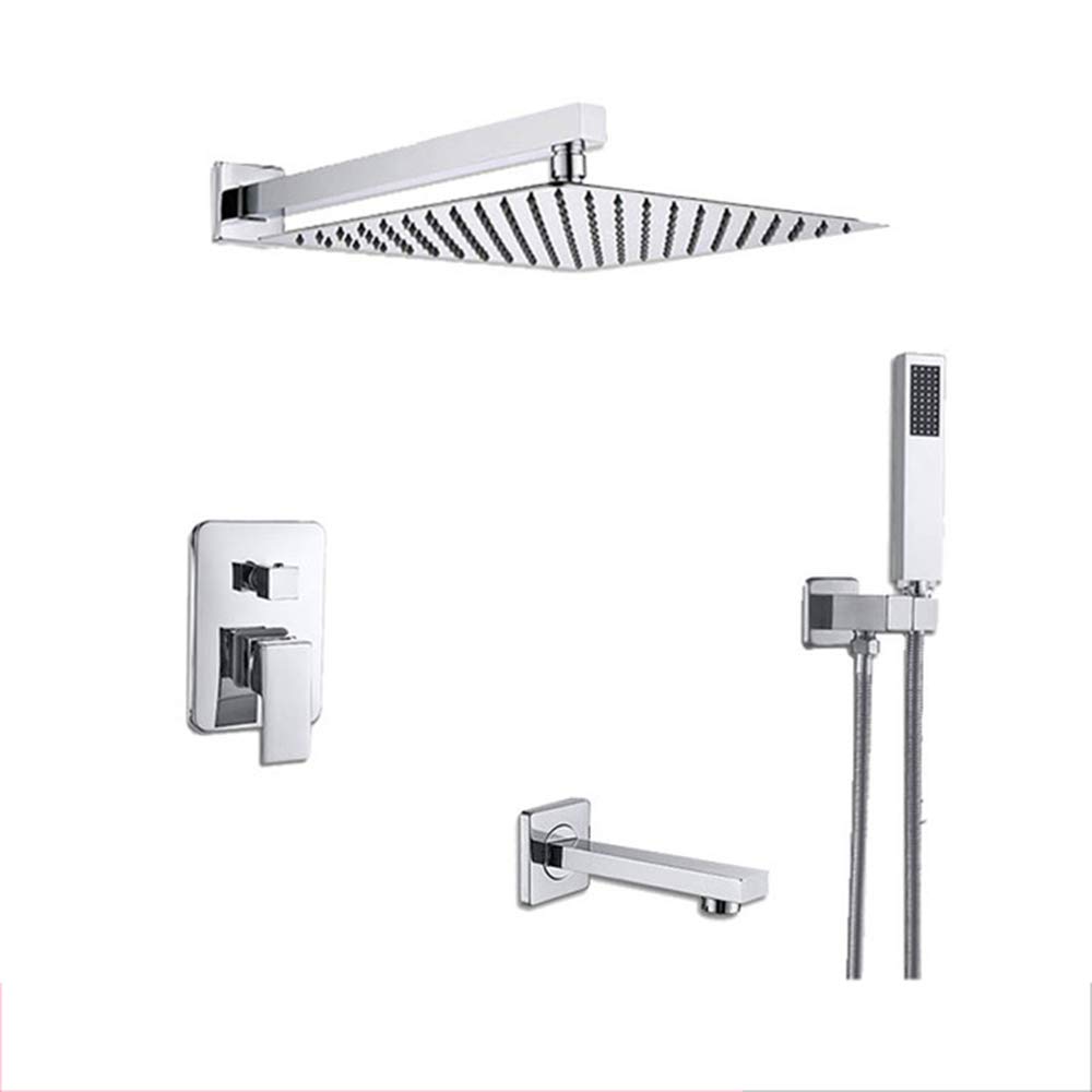 SWENEEN Handheld Showerrain Shower System,Concealed Chrome Shower Combination Set,Wall Mounted Shower Faucet Set With Rain Shower Head,16 Inch,12inch