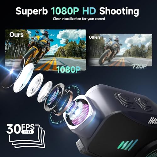 Image of Moman Motorcycle Helmet Headsets Speaker, Hands‑Free Hi-Fi Speakers Dual Noise Cancellation with Loud Sound, Voice Assistant IPX6 Waterproof 1080P Camera with 32G TF-Card for All Helmets (H4C)