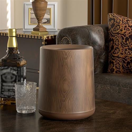 Papelera de escritorio redonda con textura de madera premium y balde interior lavable 5