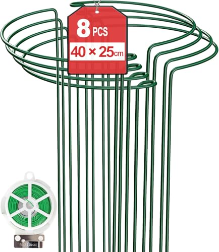 8 Stück Pflanzenstützen Rund (25 x 40cm) Staudenhalter Metall Garten Stützring Pflanzenhalter Ringkäfig für Pflanzen Blume Monstera Hortensien Rosen Tomaten