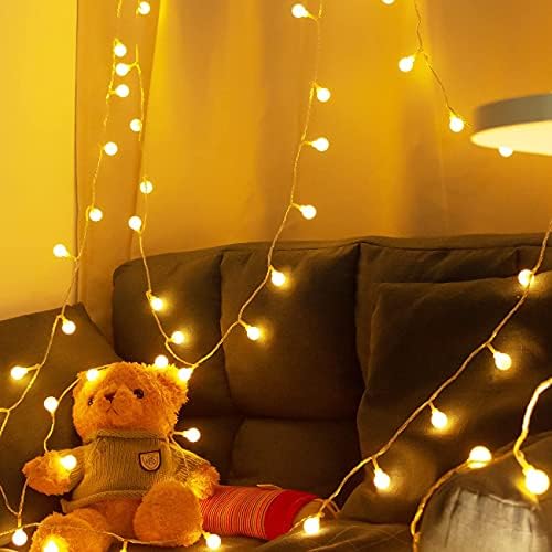 Globe String Lights Outdoor, 60 LED 8M/28Ft Fairy Lights, 8 Modes String Lights Battery Powered Waterproof, Fairy Lights for Bedroom, Garden, Yard, Party, Festival, Christmas Decoration (Warm White) 