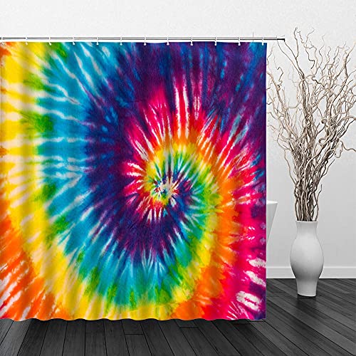 Bcnew KN-681-180CM×180CM Psychedelic Tie Dye Shower Curtain Sets Rainbow Trippy Boho Hippie Mandala Watercolor Abstract Colorful Geometric Polyester Fabric Bathroom Decoration 70×70 Inch thumb #2