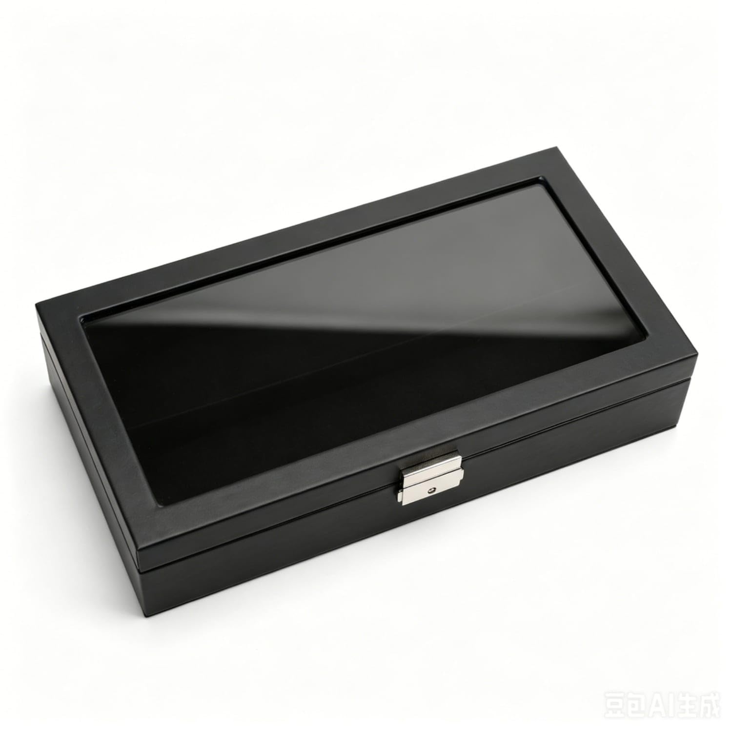 Single Front Latch Compartmented Eyeglasses Box Rectangular Sunglasses Display Case Multiple Pairs Eyeglasses Storage Box Large Size, Black, Black Leather-image-9