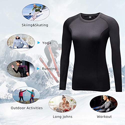 Sillictor Thermal Base Layer Womens Wicking Ski Base Layers with Thumb Hole Long Sleeve Running Top for Sports Gym Hiking Cycling Women Compression Tops High Wicking Breathable Warm 5021 Black M - Image 6