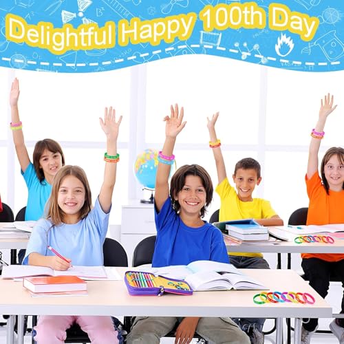 Image of JUNEBRUSHS 64pcs 100th Day of School Party Favors Silicone Bracelets