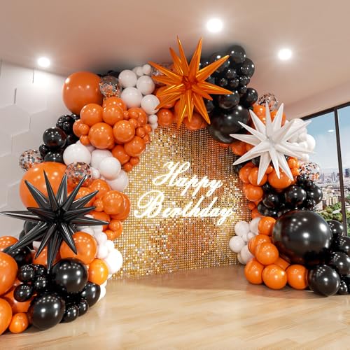 ADOINBY Black White Orange Balloon Arch Kit 140Pcs Black Orange White Halloween Balloon Garland kit 18 12 10 5 Inch Different Size Balloons for Halloween Birthday Thanksgiving Day Party Decorations
