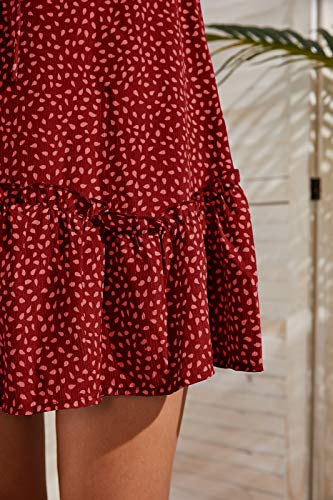 Image of Valphsio Womens Smocked Dress Ruffle Floral Tie Front Boho Short Dresses