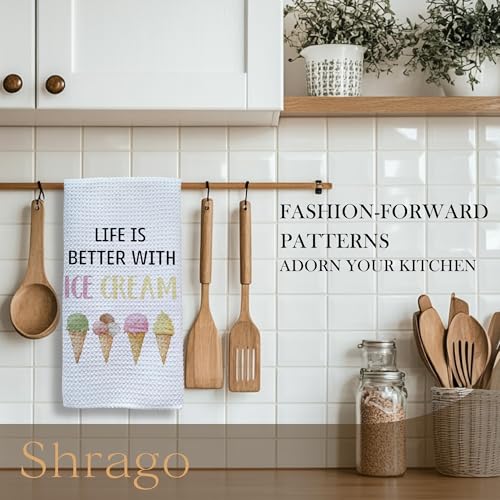 Image of Summer Ice Cream Kitchen Towels, Ice Cream Lovers Gifts Dish Tea Towels for Kitchen, Cute Sweet Summer Hand Towels for Kids Bathroom Decor, 16x24 Inch