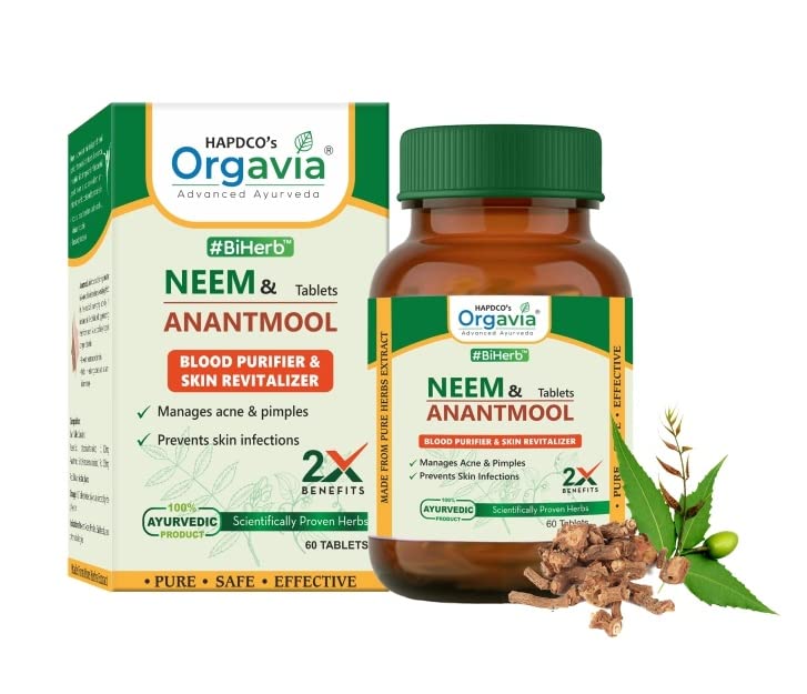 Orgavia Neem & Anantmool Tablets I BiHerb I Complete Skin Care I Safe & effective Ayurvedic Tablets (60 Tabs) (B0BKV9LHF4) Amazon Price History, Amazon Price Tracker