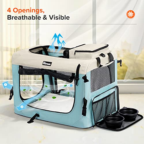 Reerooh Large Cat Carrier 24"X17"X17", Soft Dog Crate With 2 Bowls, Collapsible Travel Pet Carrier Bag For Cats Dogs Puppies Kittens (Blue) #TOP2