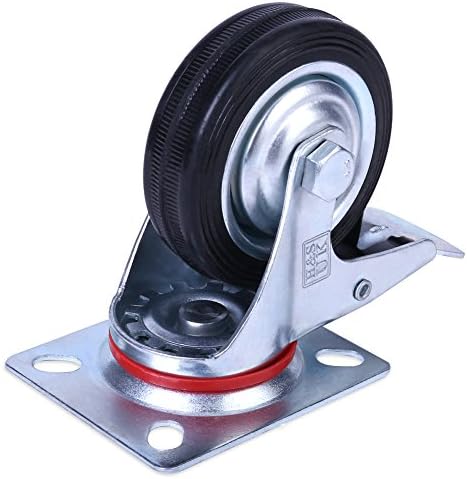 H&S 4 Castor Wheels Heavy Duty 75mm Rubber Swivel Trolley Furniture Caster with Brakes Black