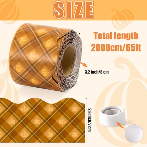 Image of BeYumi Fall Plaid Border Trim - 65ft Fall Pumpkin Plaid Scalloped Rolled Border Trim Autumn Thanksgiving Brown Bulletin Board Set Harvest Themed Party Decor Classroom Office Chalkboard Door Decoration