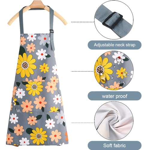 YZDZSW 2 Pcs Kitchen Aprons for Women Aprons for Cooking Waterproof Ladies Baking Apron with Pockets Kitchen & Gardening (Floral) - Image 3