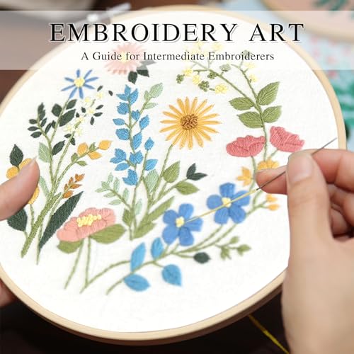 Image of naexuauu Adult Embroidery Kit for Beginners DIY Materials with 3 Bamboo Hoops and Pre-Printed Patterns with Step-by-Step Tutorials Suitable for Home Decoration