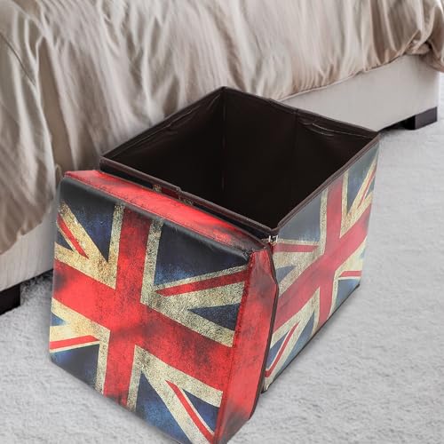 Pouf ottoman pliable résistant et léger avec coffre de rangement au style rétro