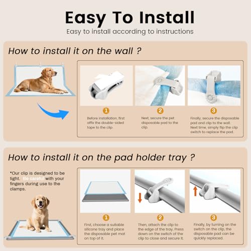 Image of Lockable Pee Pad Clips, with Adhesive Tape, for Indoor Wall Pads Secured, Extra Thick Clamps for Silicone Puppy Pad Holder Tary Secured, Tight Strong Clamp for Dogs, Cats Training