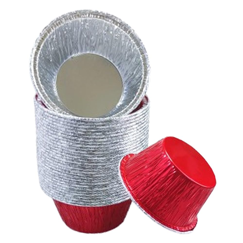 50Pcs Aluminum Tin Foil Baking Pans, Mini Egg Tart Cases Cake Cups Tin Pie Trays, Food Container Baking Tool(50Pcs Red-8cm)