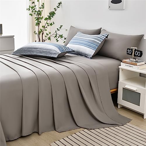 KAKIJUMN 7 Piece Bed in a Bag Stripe Comforter Set Full Size, White Grey Blue Striped Comforter and Sheet Set, All Season Soft Microfiber Complete Bedding Set(Light Blue,Full) - Image 5