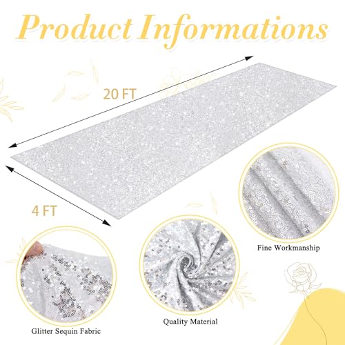 OMKSIH Silver Carpet Runner for Party 4x20FT Sequin Aisle Runner for Wedding Ceremony Aisle Outdoor Walkway Runner for Weddings Glitter Carpet Rug for Prom Party Decoration Supplies
