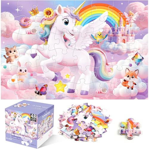 Jumbo Floor Puzzle for Kids,48 Piece Unicorn Large Jigsaw Puzzles,Cute Puzzle for Toddler Ages 3-5,Fun Educational Toy Easter Gift for Boys & Girls Ages 4-8