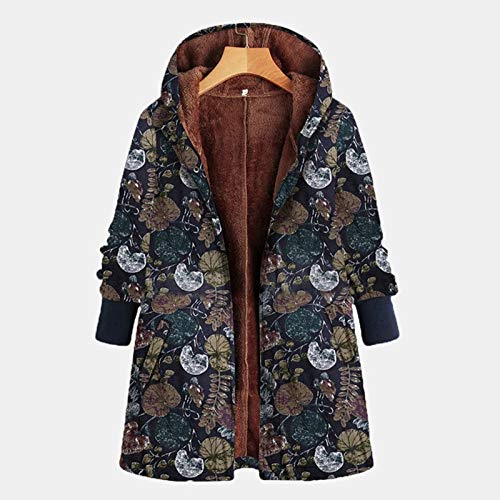 Women's Winter Warm Hooded Buttons Jacket Vintage Landscape Print Long Sleeve Fleece Thick Trench Coats Outwear Blouse Plus Size Coat #TOP1