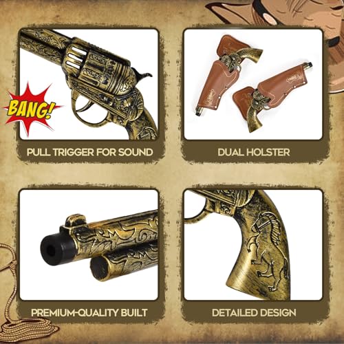G.C 9 Pieces Cowboy Costume Accessories for Boys Girls Kids Hat Bandanna Metal Sheriff Badge Belt Holster Western Cowboy Outfit Kit for Halloween Party Dress Up Pretend Play - Image 4