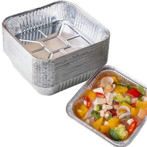 WizeFolk Grillschale Alu,40er Set Aluminium Schale,Tropfschale Grill,Aluschalen Grill, Aluschale, eckige Grillschalen,Alu Tropfschalen,Fettauffangschale,für Backen Braten Kochen 20 x 20 x 4,5 cm