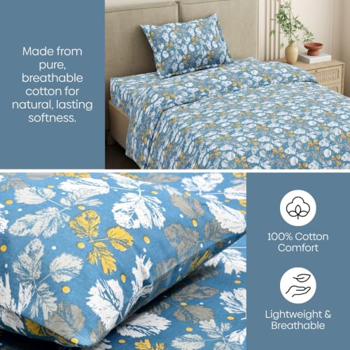 Image of Haus & Kinder Bedsheet for Single Bed Cotton, 58 x 98 Inches Single Bedsheet with 1 Pillow Cover, Pure Cotton 186 TC, Soft & Silk Bedsheet for Single Bed - Golden Birch Symphony