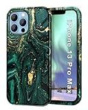 Btscase Compatible with iPhone 13 Pro Max Case 6.7 Inch 2021,Marble Pattern 3 in 1 Heavy Duty Shockproof Full Body Rugged Hard PC+Soft Silicone Drop Protective Women Girl Phone Cases, Green Gold