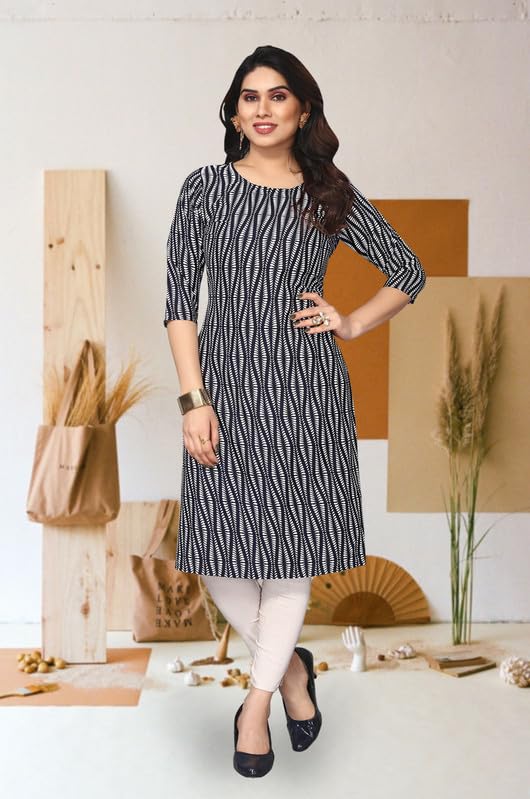 Image of JAKHANA Women's Crepe Printed Casual Straight Calf Length Round Nick Kurta Pack of 4