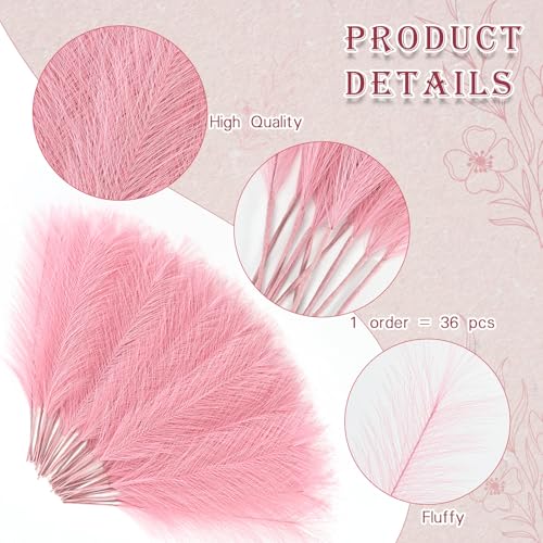 U-LIAN フェイクパンパスグラス 36個 17インチ 小さな人工パンパスグラス装飾 花瓶用 フェイクふわふわフローラル 人工ドライフラワー ドライプラント ホームウェディング ボーホー 装飾 (ピンク) [3]