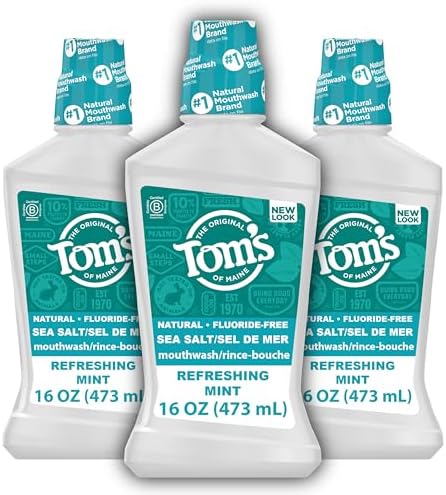 Tom's of Maine Sea Salt Fluoride Free Mouthwash, Mint, 3 Pack, 16 fl oz